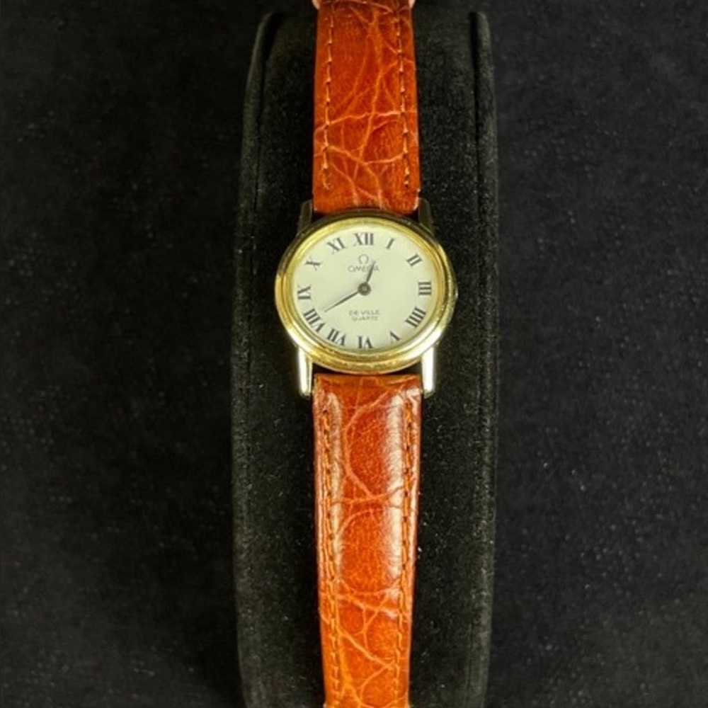 Vintage Omega Women's 10K Gold Filled Case Watch with Brown Leather Strap